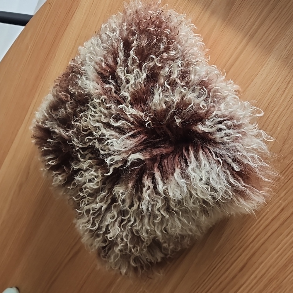 Mongolian Sheepskin  Cushion Genuine Long Fur Pillow